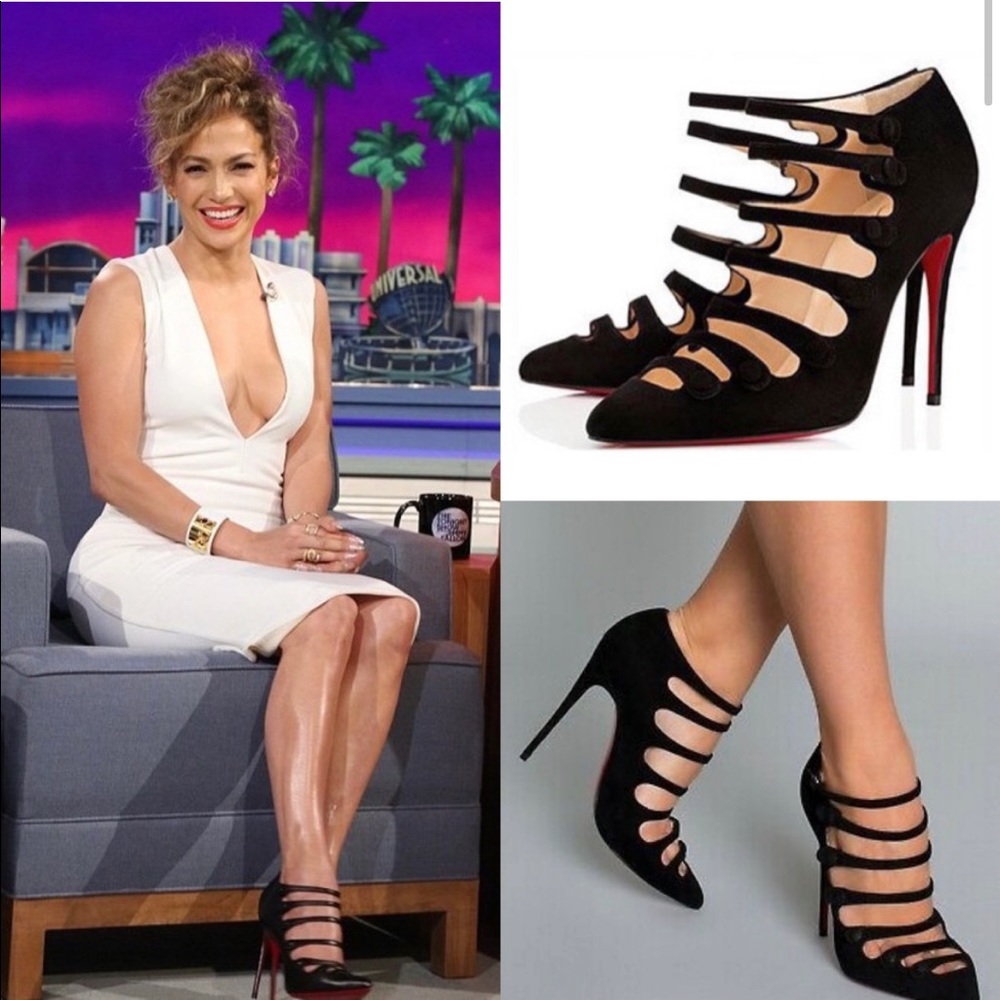 Christian Louboutin Strappy Point Blk Suede 120mm